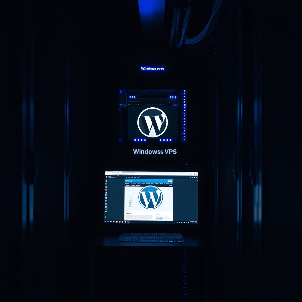 Windows VPS server rack with LiteSpeed cache optimization for WordPress performance
