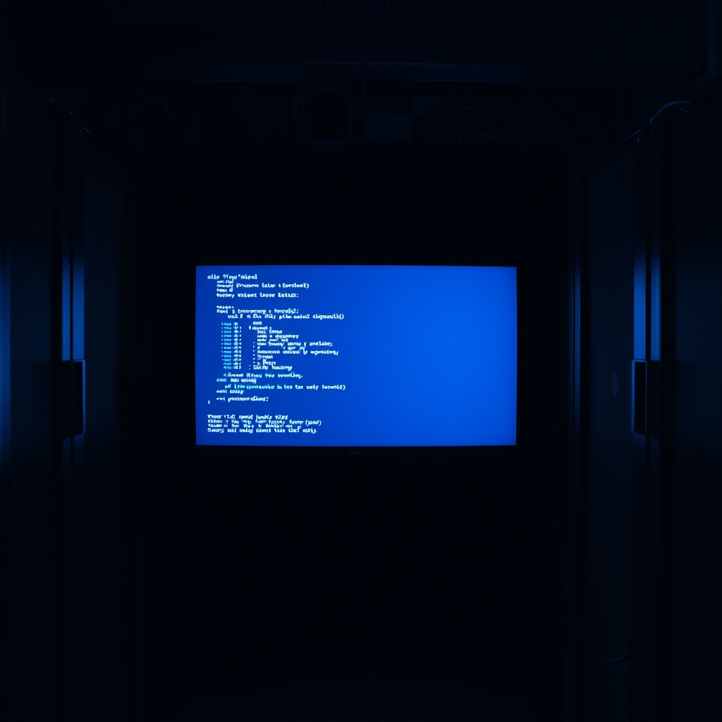 PowerShell backup script on a monitor in a dark server room for Windows VPS automation